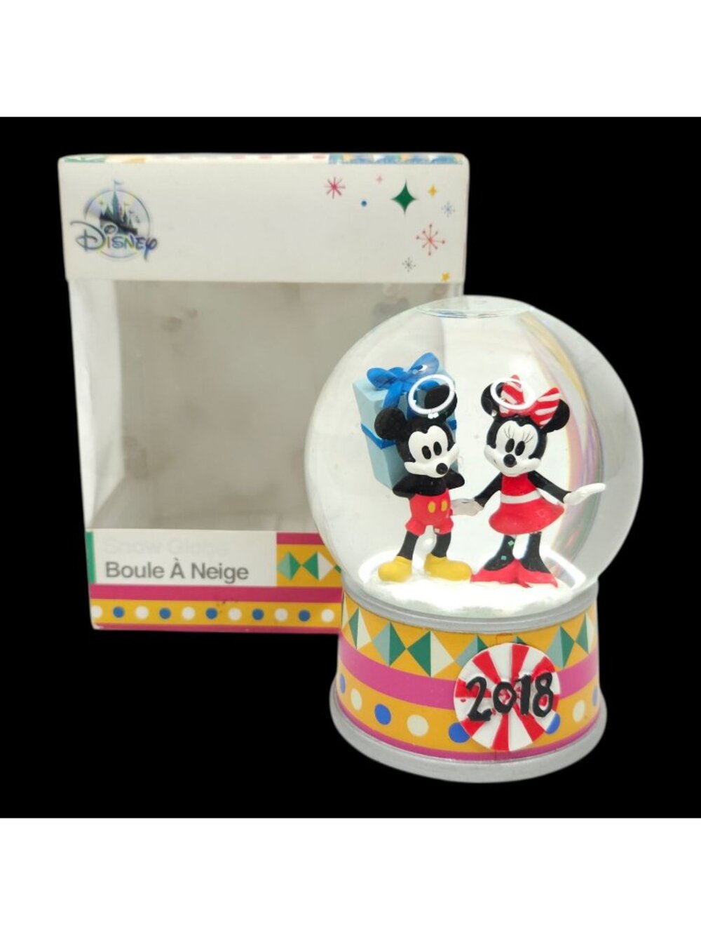 Disney Mickey and Minnie Mouse 2018 Holiday Snow Globe Collectible Original Box
